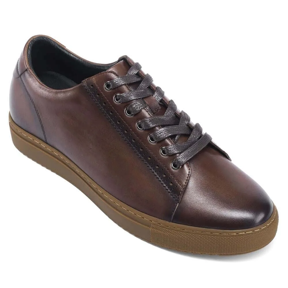 6 CM / 2.36 Inches - CMR CHAMARIPA Height Increase Sports Shoes - Mens Shoes With Height - Brown Patina Leather Men Shoes