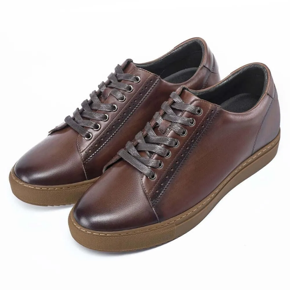 6 CM / 2.36 Inches - CMR CHAMARIPA Height Increase Sports Shoes - Mens Shoes With Height - Brown Patina Leather Men Shoes