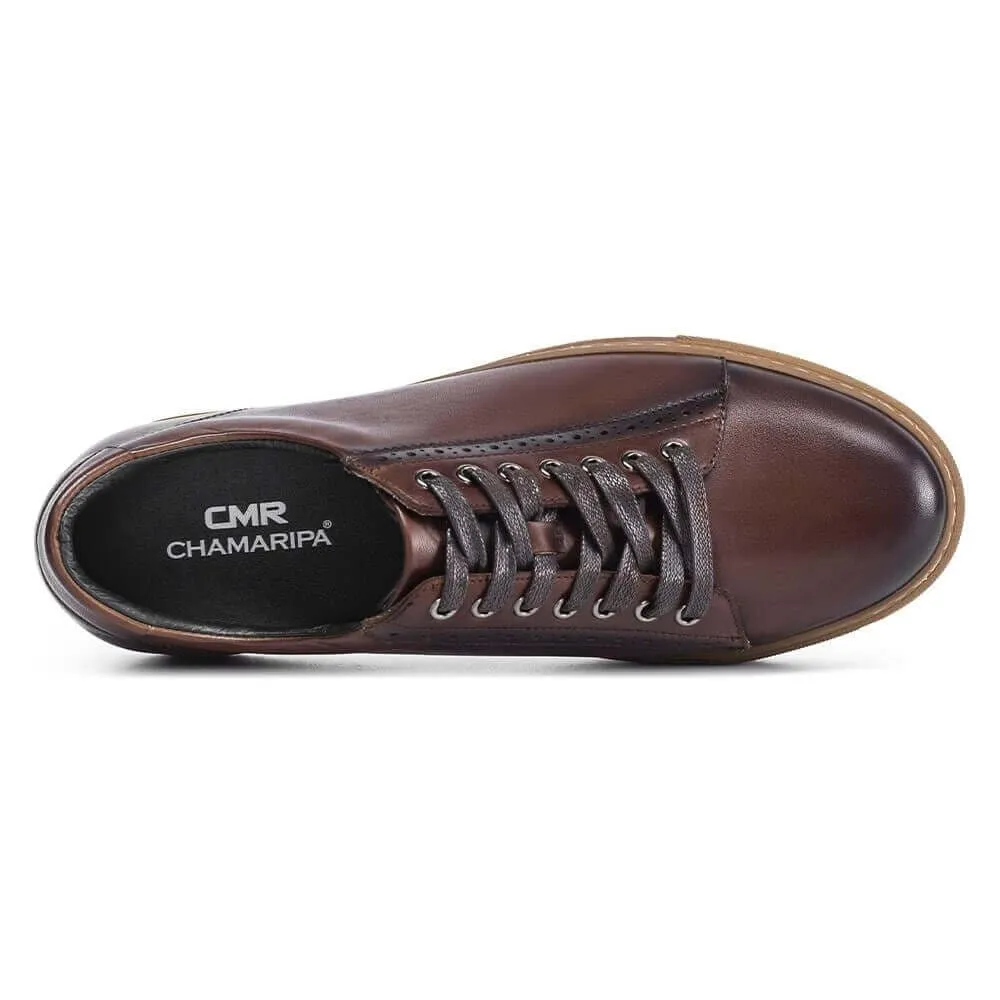 6 CM / 2.36 Inches - CMR CHAMARIPA Height Increase Sports Shoes - Mens Shoes With Height - Brown Patina Leather Men Shoes