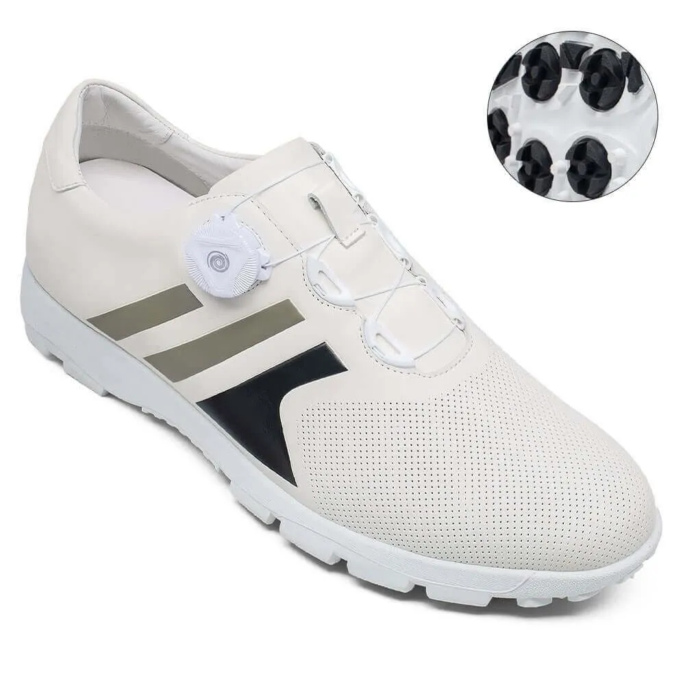 7 CM / 2.76 Inches - CMR CHAMARIPA Tall Men Shoes - Golf Elevator Trainers - White Rotating Wire Shoe Buckle Men's Golf Shoes