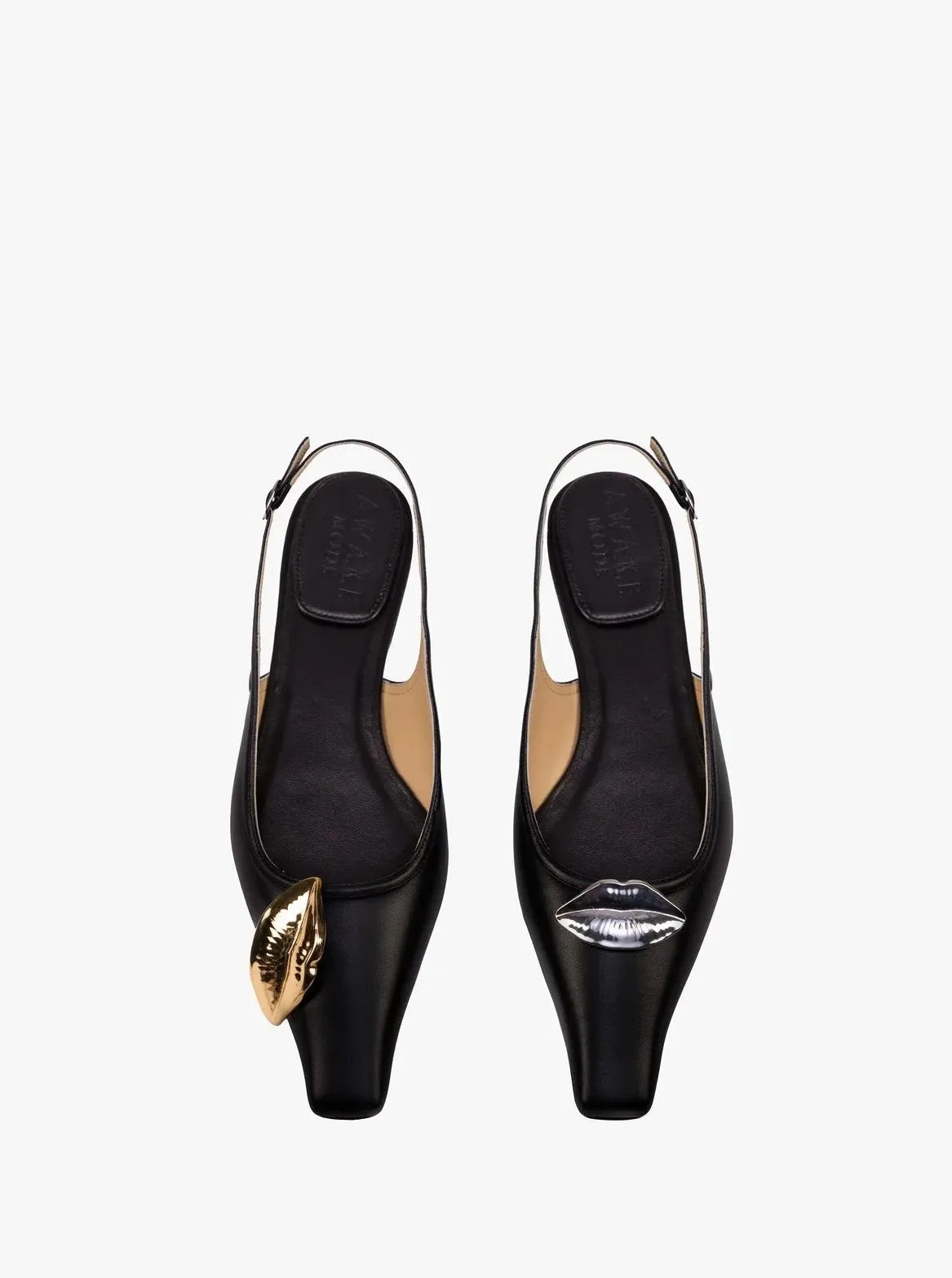 Amanda Kiss Flats in Black Silver Gold by A.W.A.K.E. Mode