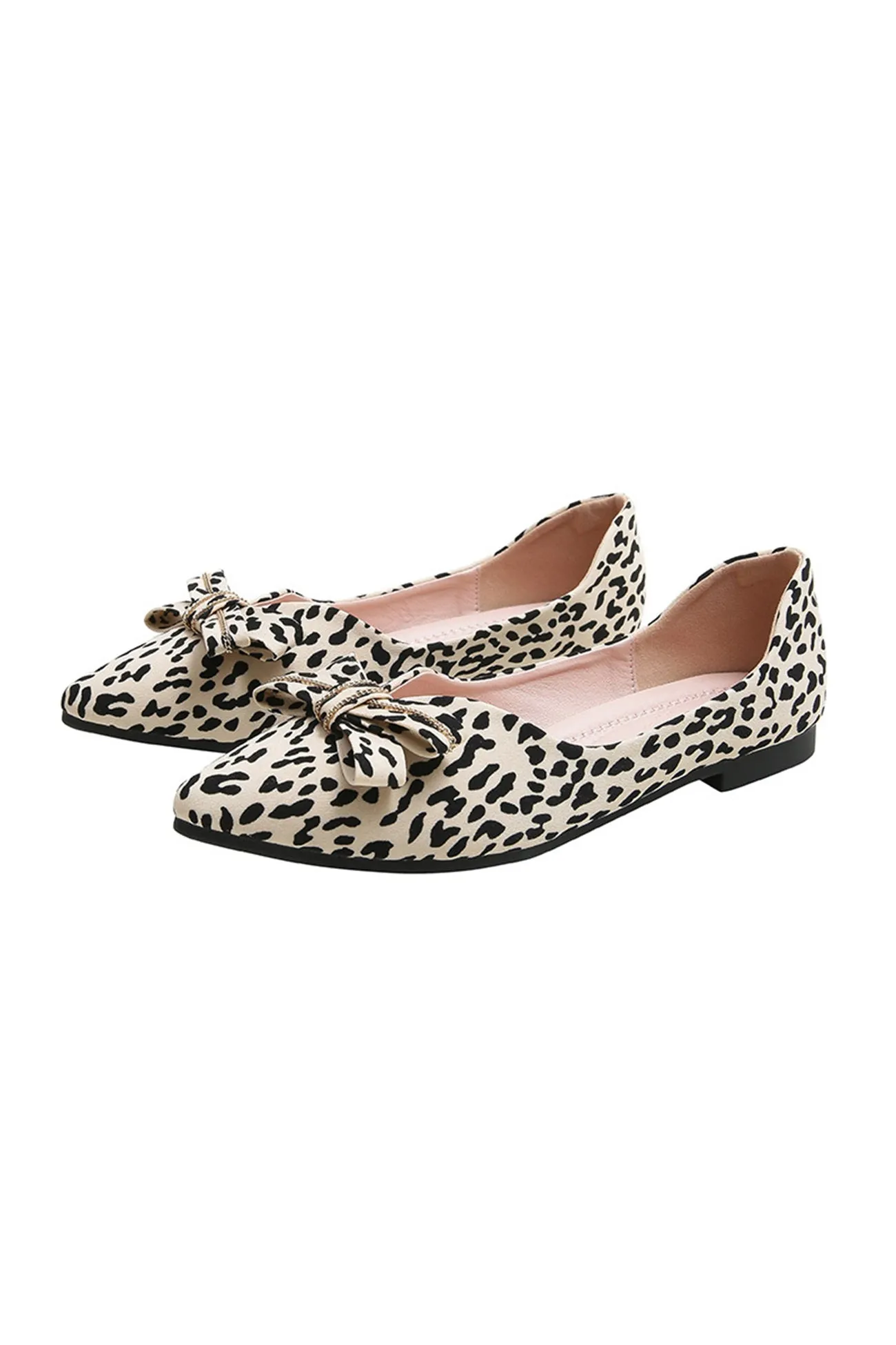 Amozae-Pointed Toe Leopard Print Bow Flats