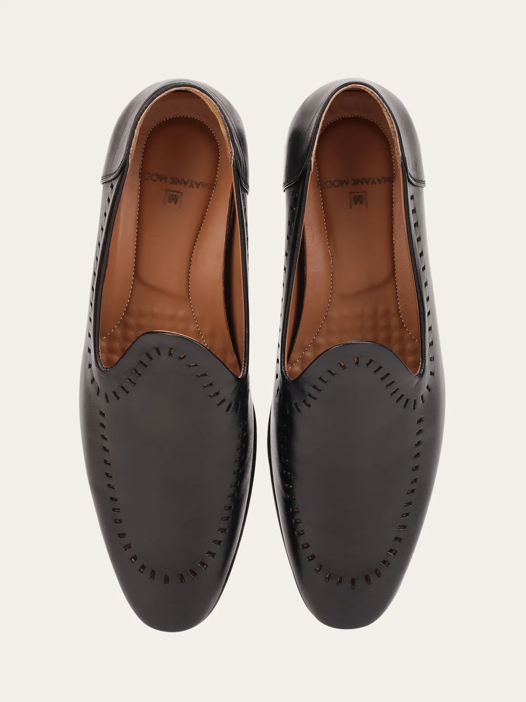 Black Men's Leather Slip On Shoes - MMFT014