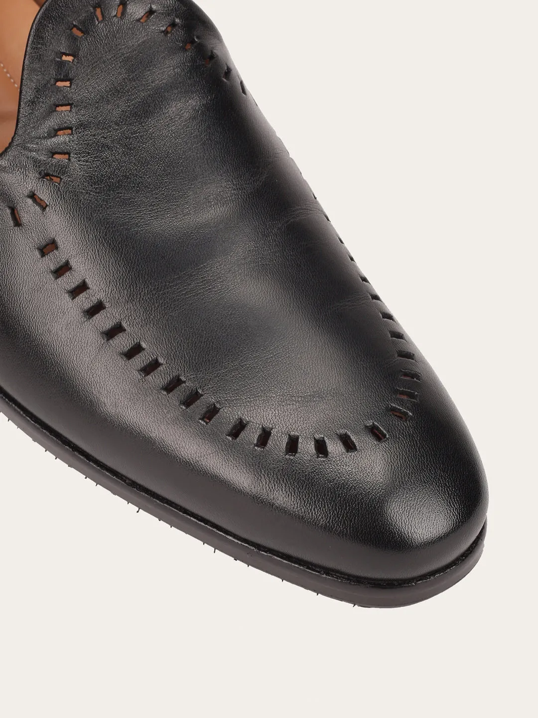 Black Men's Leather Slip On Shoes - MMFT014