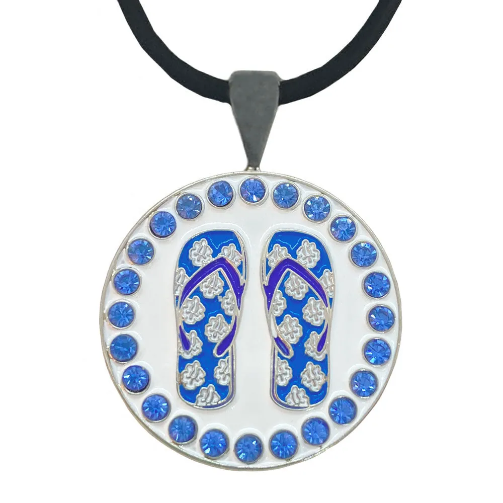 Blue Flip Flops Golf Ball Marker Necklace