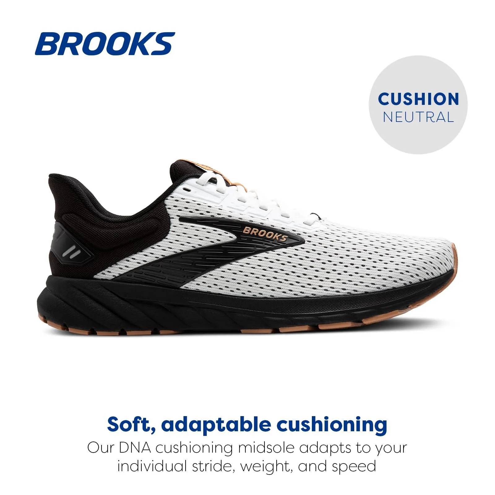 Brooks Men’s Anthem 6 Neutral Running Shoe - White/Black/Tan - 10 Medium