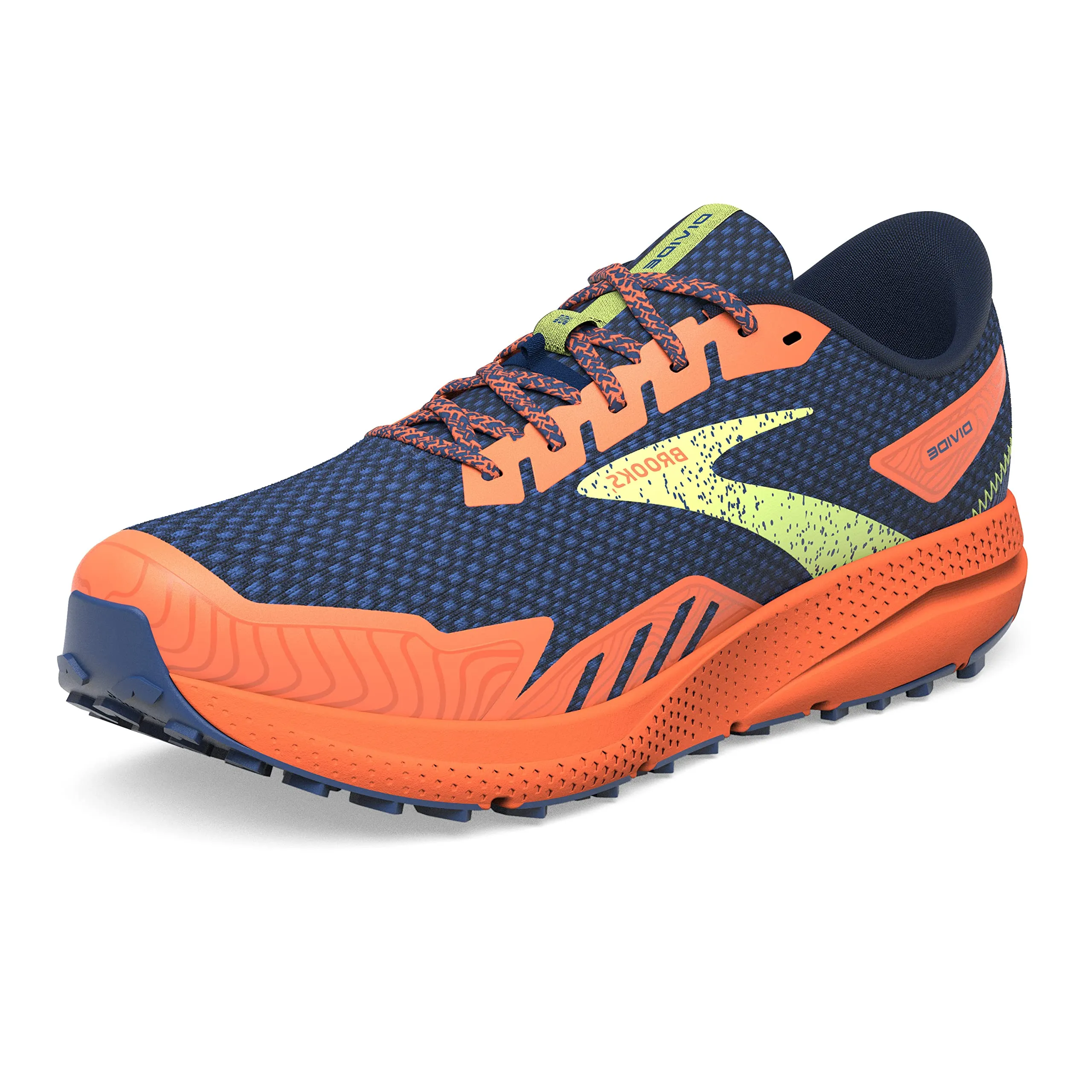 Brooks Men’s Divide 4 Trail Running Shoe - Navy/Firecracker/Sharp Green - 9.5 Medium