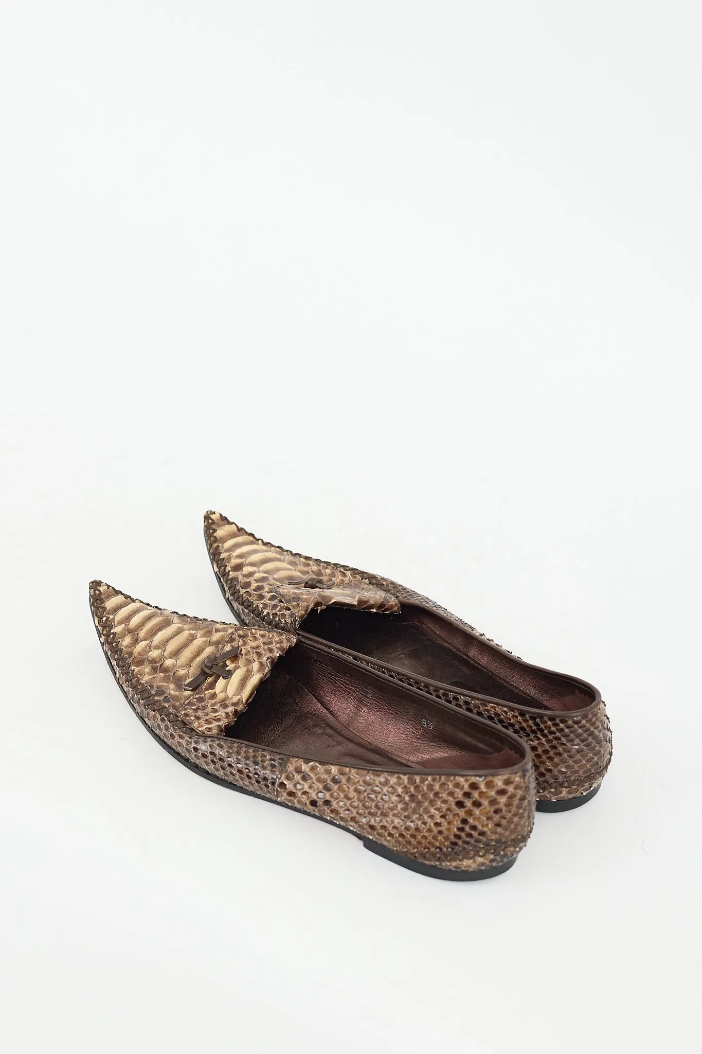 Brown Embossed Leather Flat