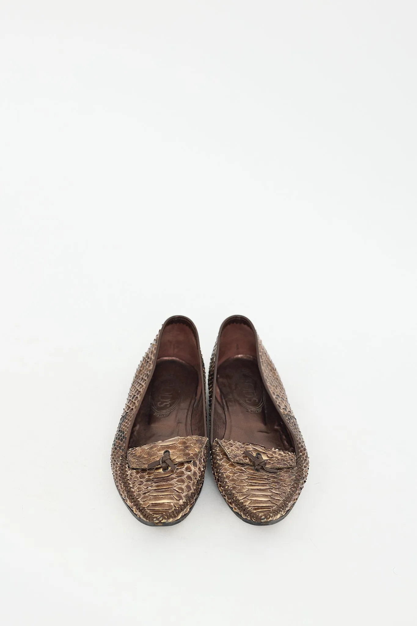 Brown Embossed Leather Flat