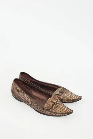 Brown Embossed Leather Flat