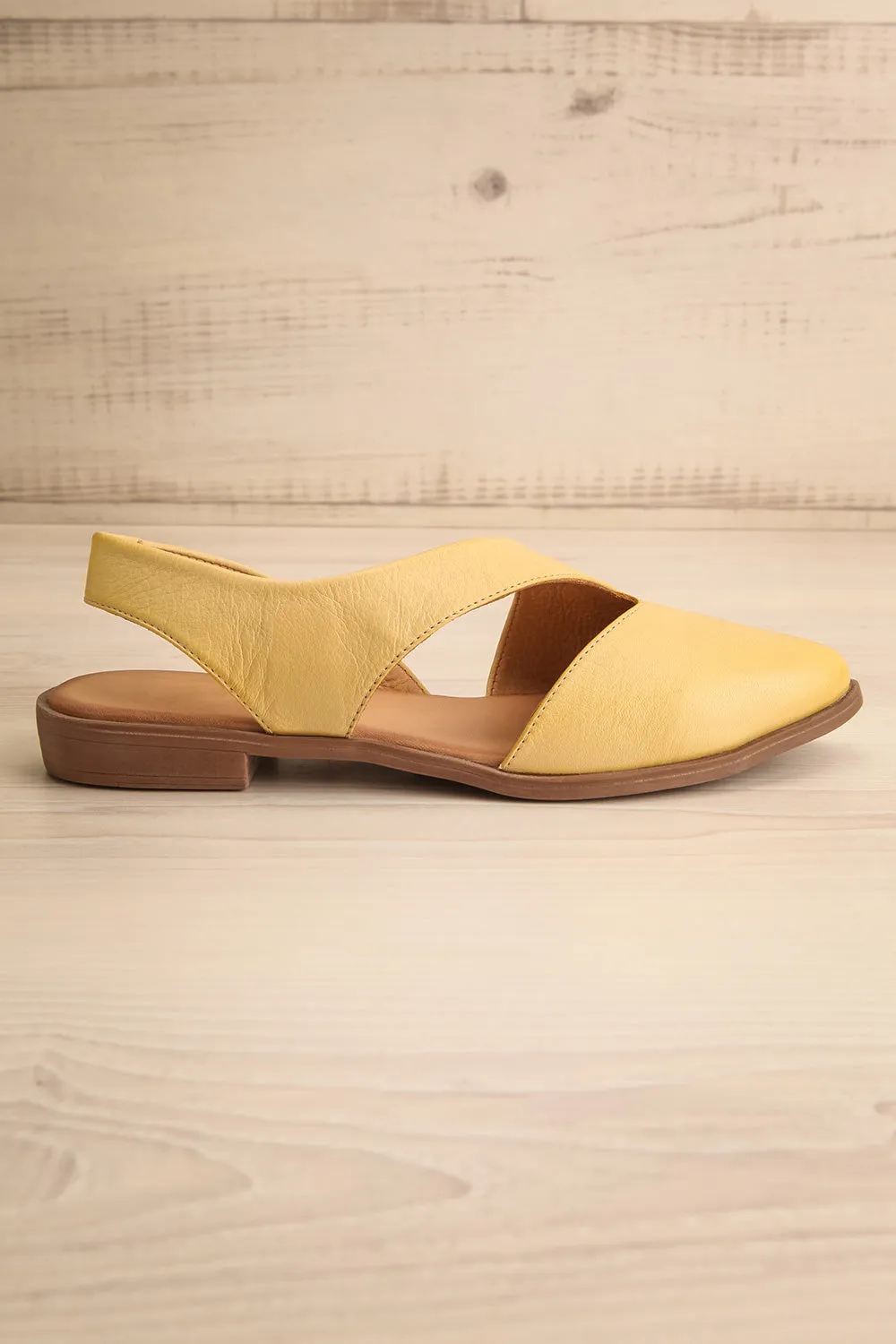 Bruca Yellow | Pointed Toe Asymmetrical Flats