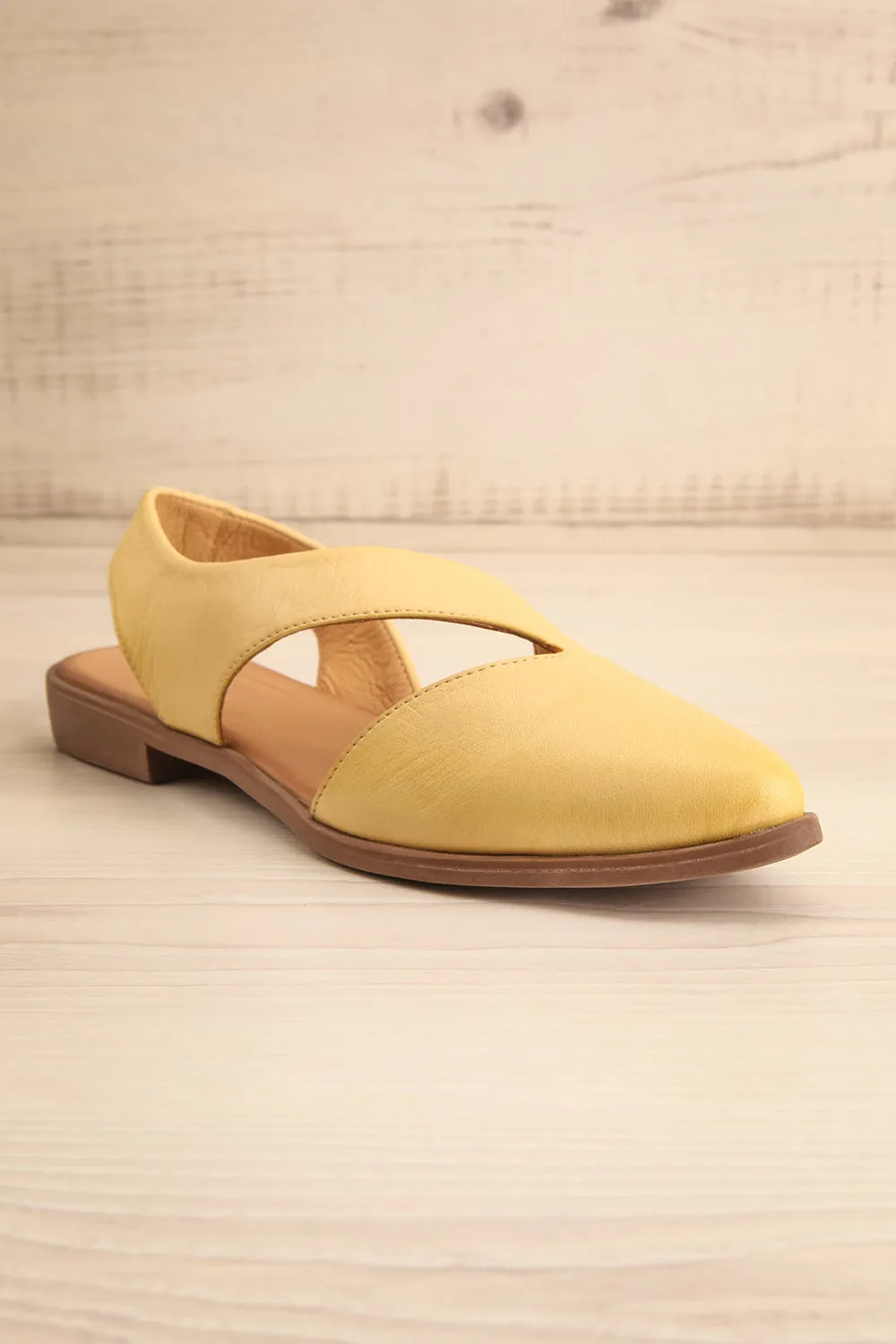 Bruca Yellow | Pointed Toe Asymmetrical Flats