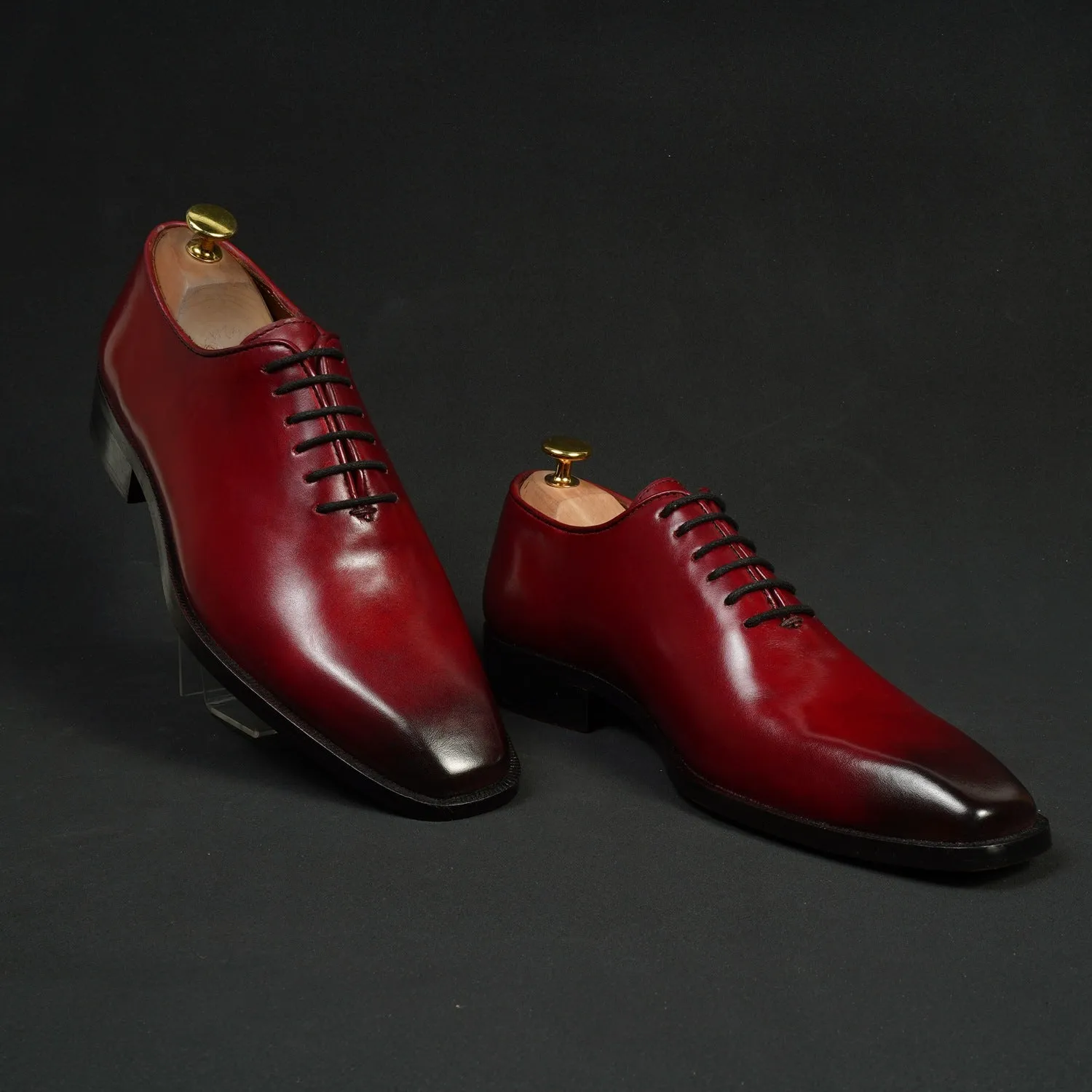 Burnished Wine Oxford Lace-Up Formal Shoes