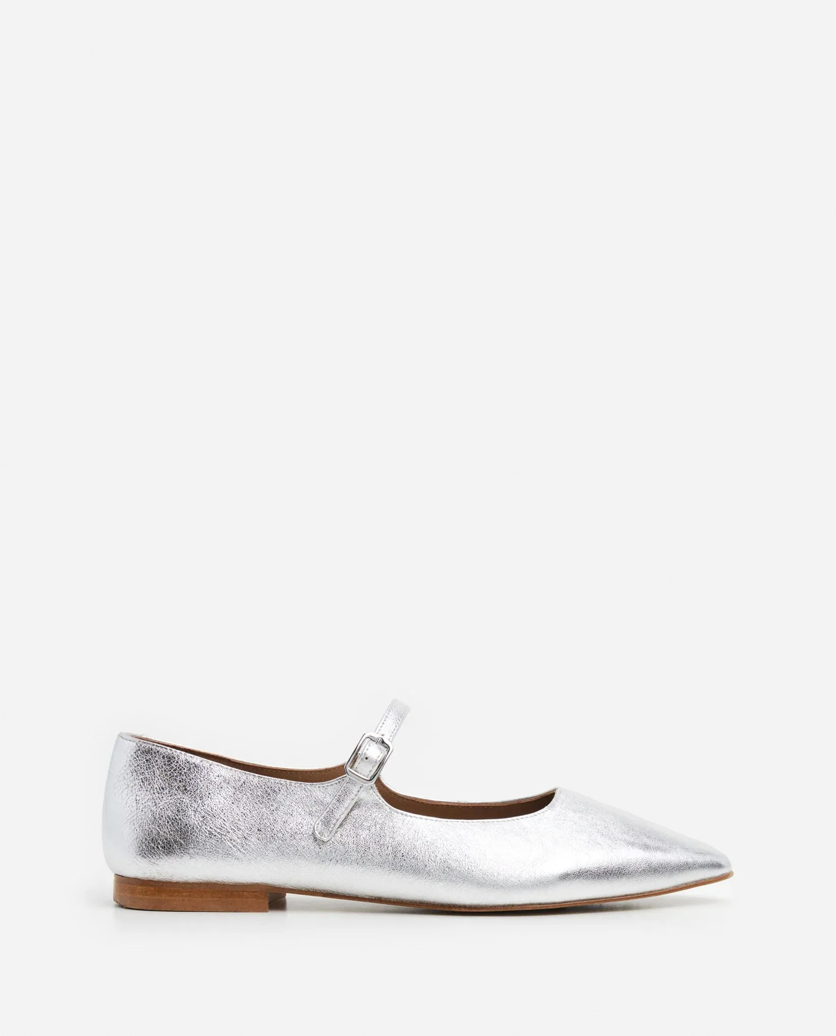 Camila Silver Leather Mary Jane Flat