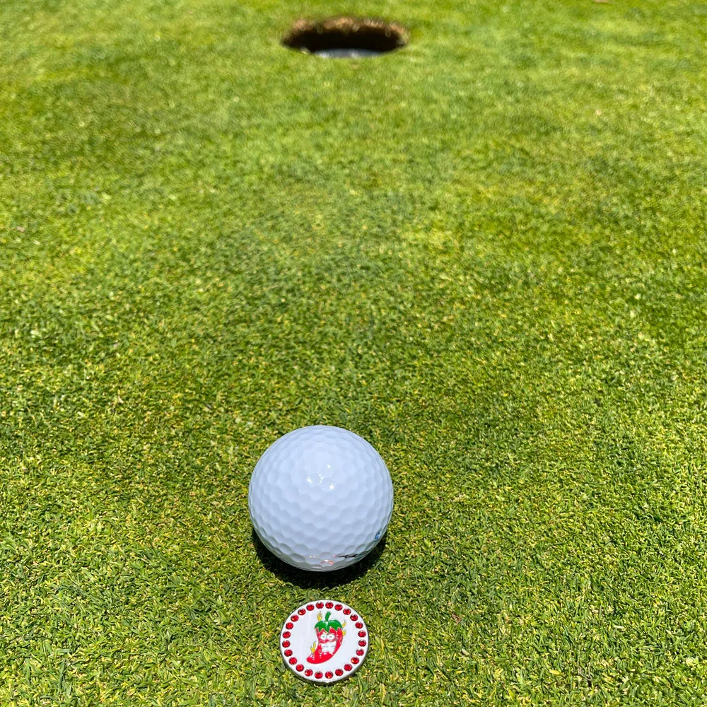 Chili Pepper Golf Ball Marker With Colored Clip