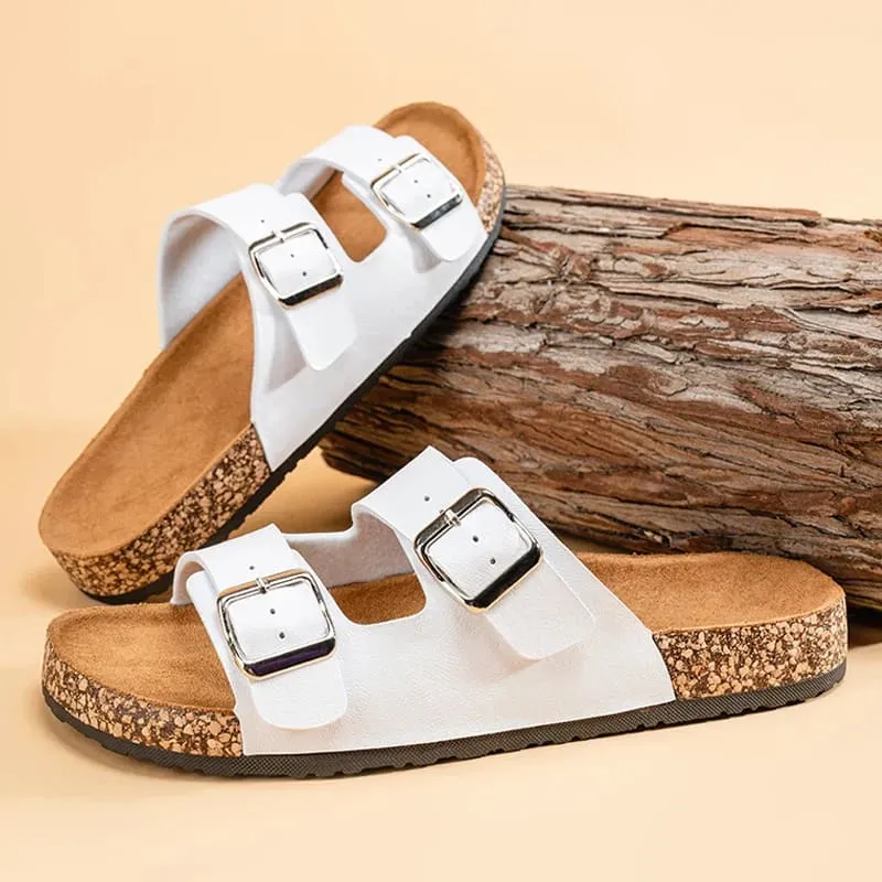 Classic Comfortable Summer Cork Sandals for Men in Black Leather