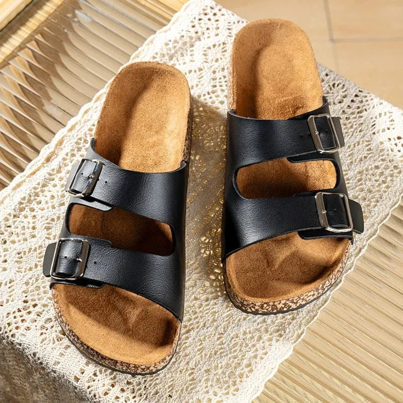 Classic Comfortable Summer Cork Sandals for Men in Black Leather