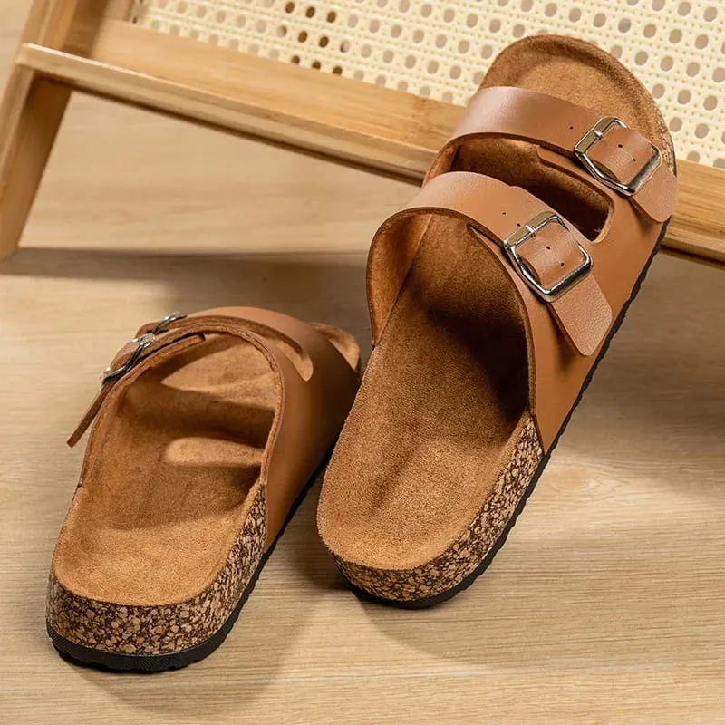 Classic Comfortable Summer Cork Sandals for Men in Black Leather