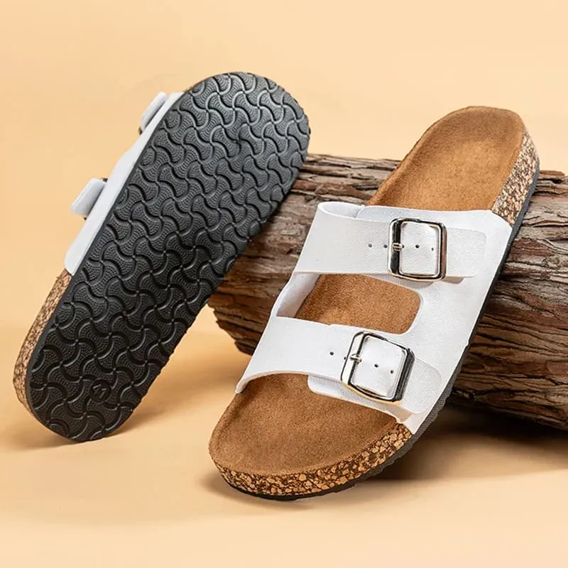 Classic Comfortable Summer Cork Sandals for Men in Black Leather