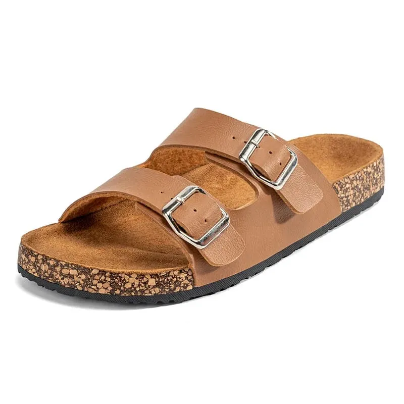 Classic Comfortable Summer Cork Sandals for Men in Black Leather