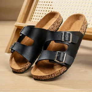 Classic Comfortable Summer Cork Sandals for Men in Black Leather