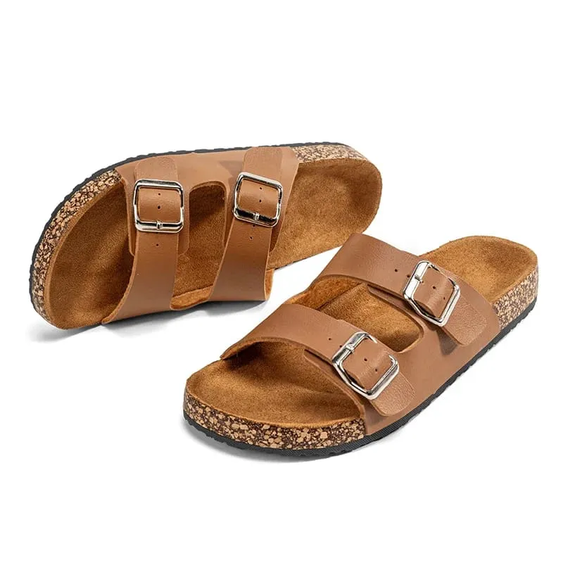 Classic Comfortable Summer Cork Sandals for Men in Black Leather