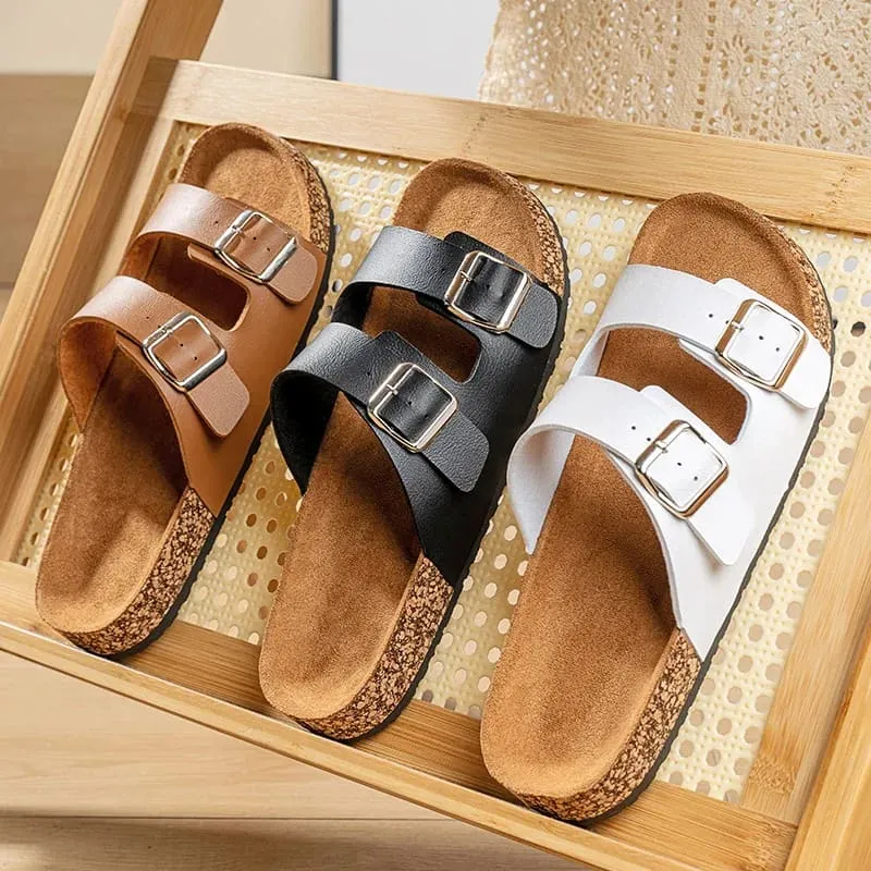 Classic Comfortable Summer Cork Sandals for Men in Black Leather