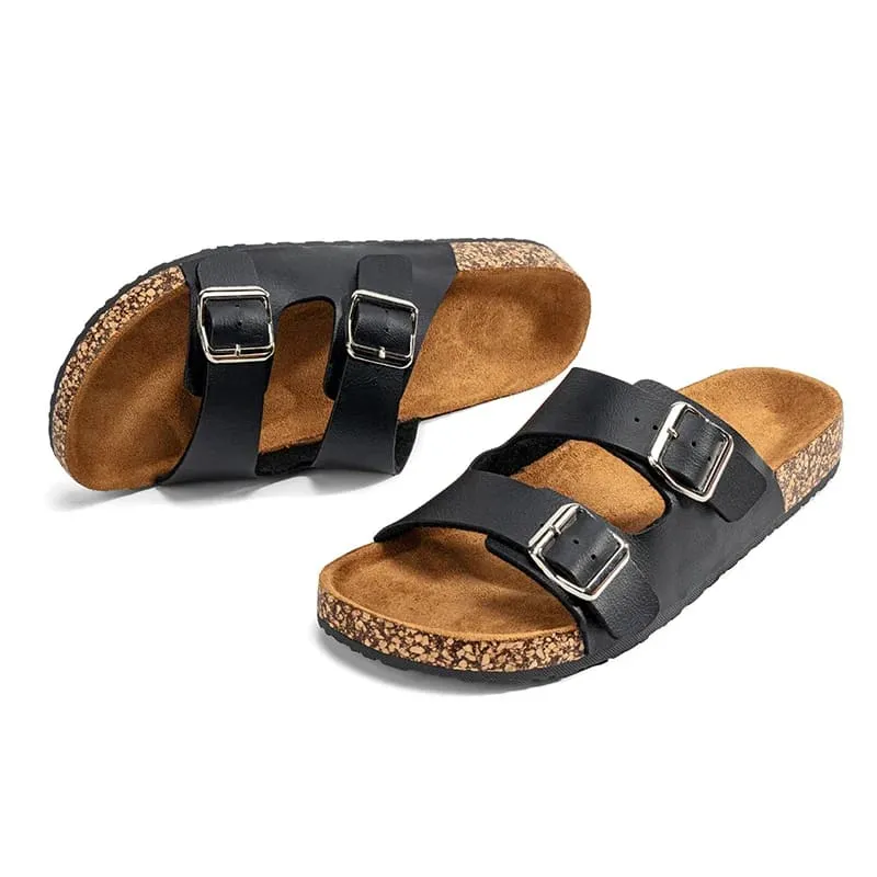 Classic Comfortable Summer Cork Sandals for Men in Black Leather