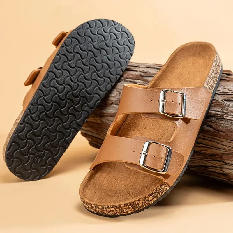 Classic Comfortable Summer Cork Sandals for Men in Black Leather