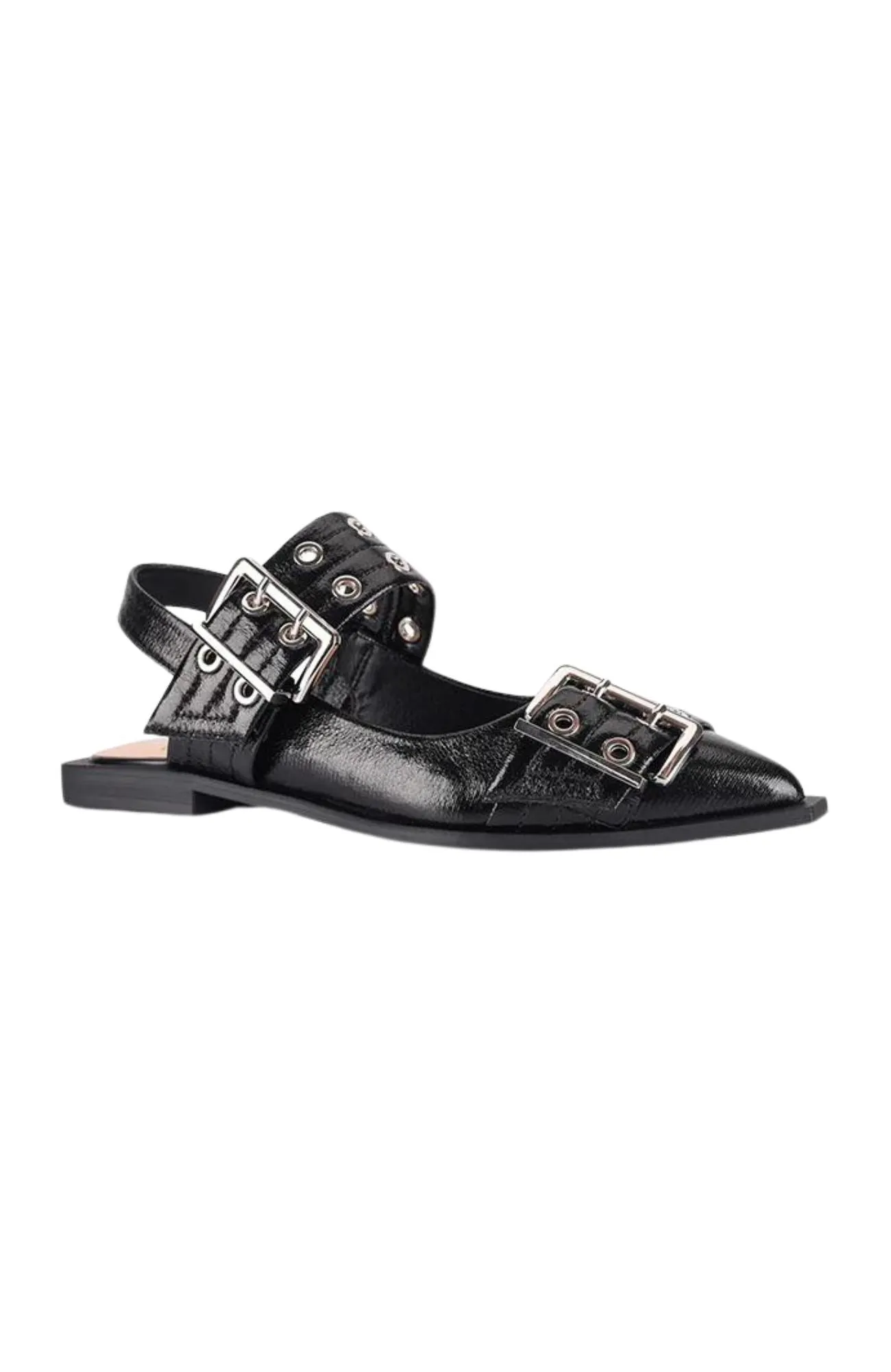 Clea Slingback Buckle Flats Black Crinkle