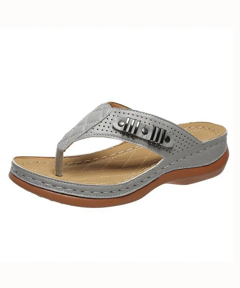 Comfy Grey Beach Flip Flops Faux Leather 2023 Splicing Rivet LY2671