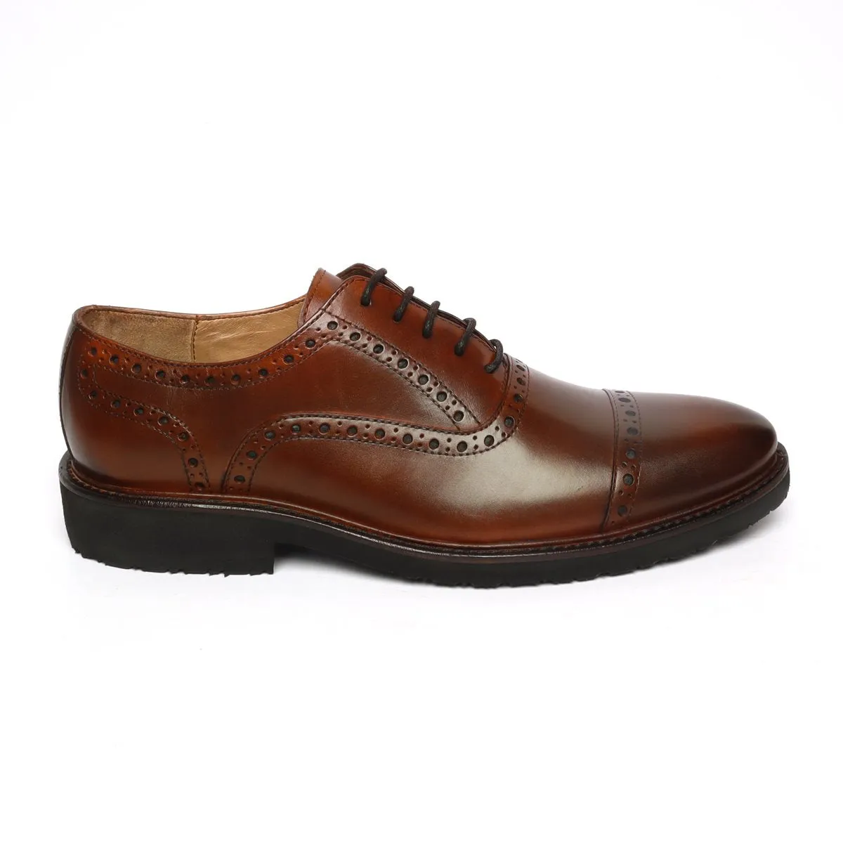 DARK BROWN BROGUE WITH CAP TOE IN LIGHT WEIGHT BY BRUNE & BARESKIN