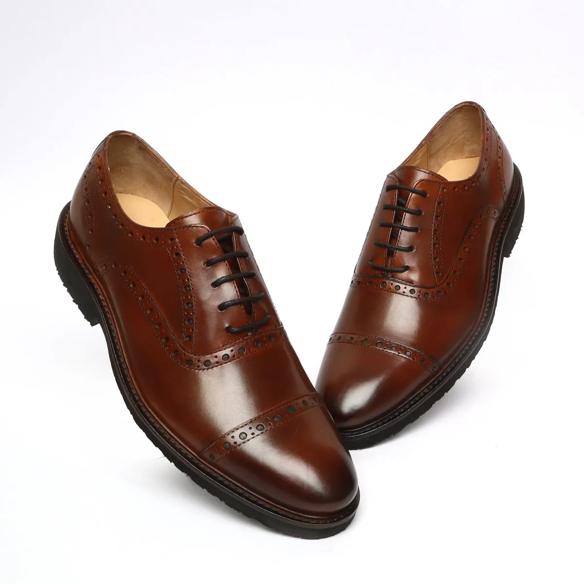 DARK BROWN BROGUE WITH CAP TOE IN LIGHT WEIGHT BY BRUNE & BARESKIN