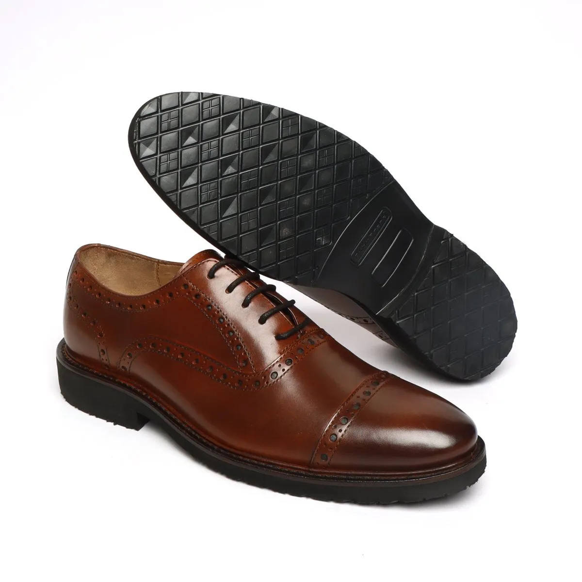 DARK BROWN BROGUE WITH CAP TOE IN LIGHT WEIGHT BY BRUNE & BARESKIN