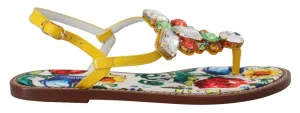 Dolce & Gabbana Multicolor Majolica Crystal Sandals Flip Flop Shoes