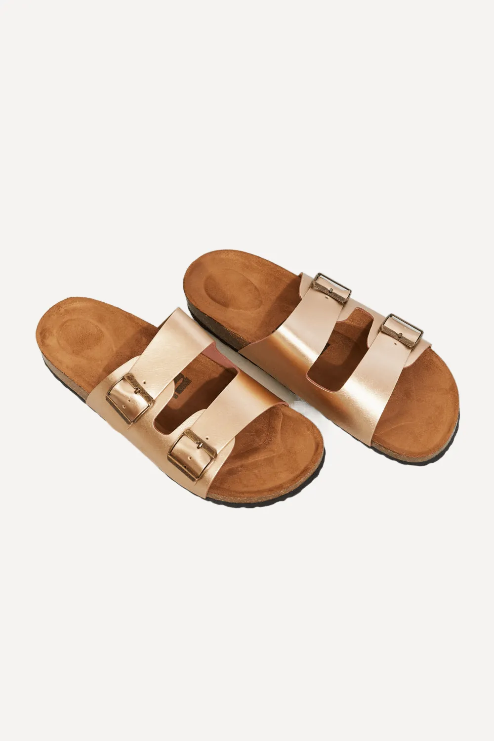 Double-Banded Slide Sandal in Gold