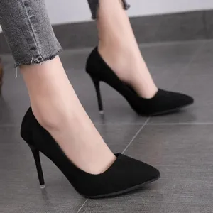 Elegant High Heels with Flock Uppers 4 colors