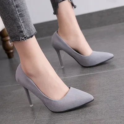 Elegant High Heels with Flock Uppers 4 colors