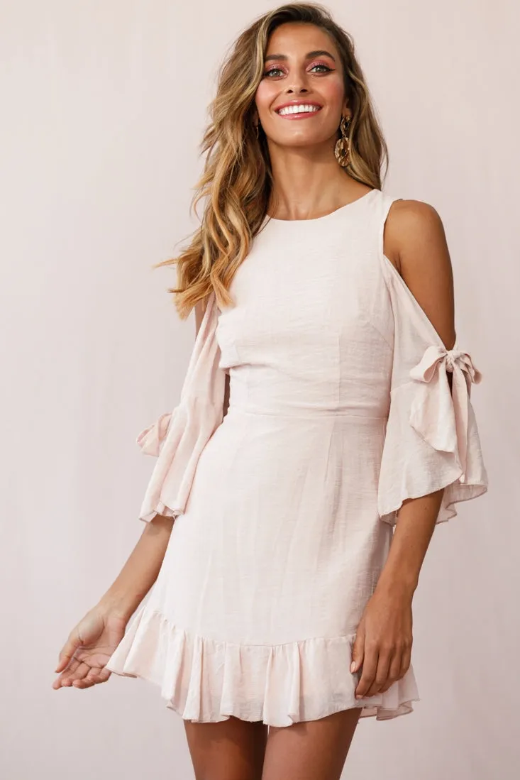 Flaxton Tied Sleeve Cold Shoulder Dress Nude