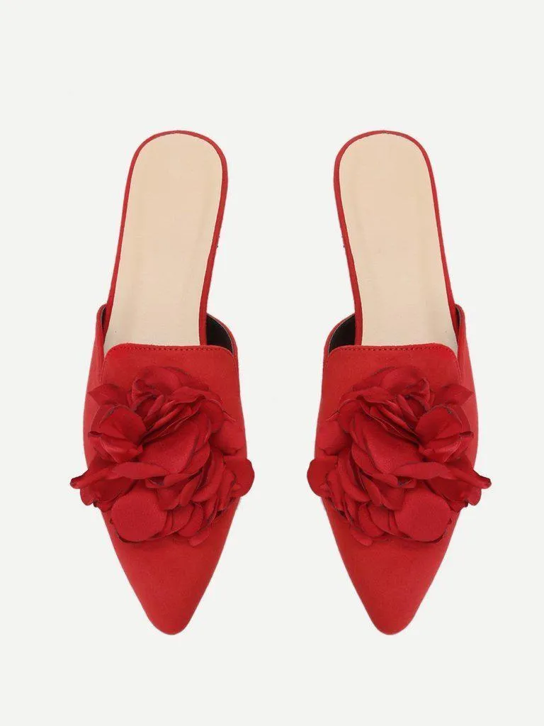 Flower Applique Flat Mules