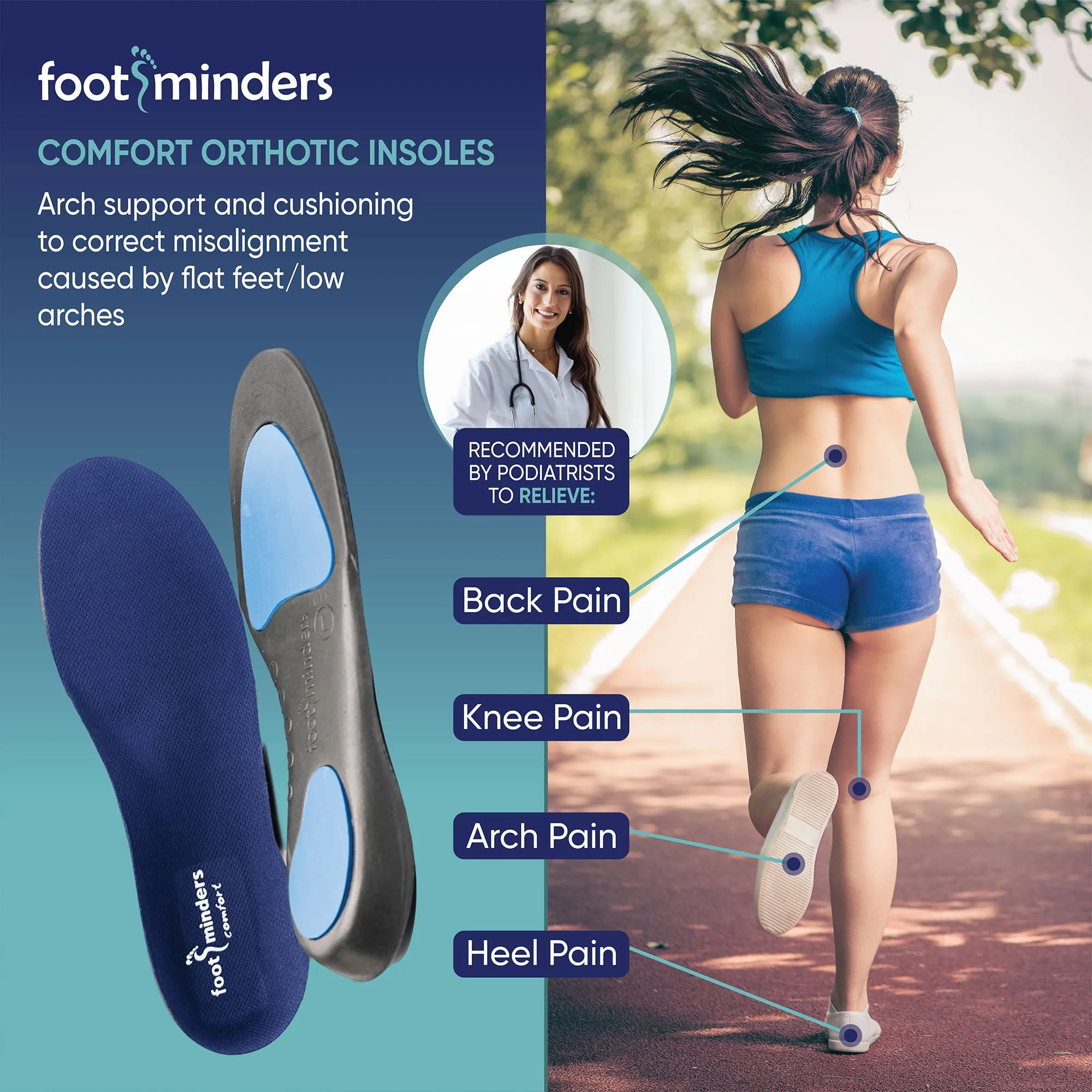 Footminders COMFORT - Orthotic arch support insoles for sports shoes and work boots