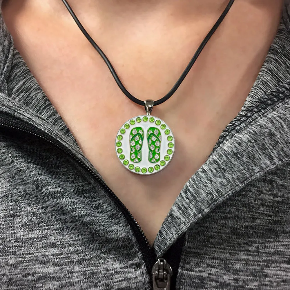 Green Flip Flops Golf Ball Marker Necklace