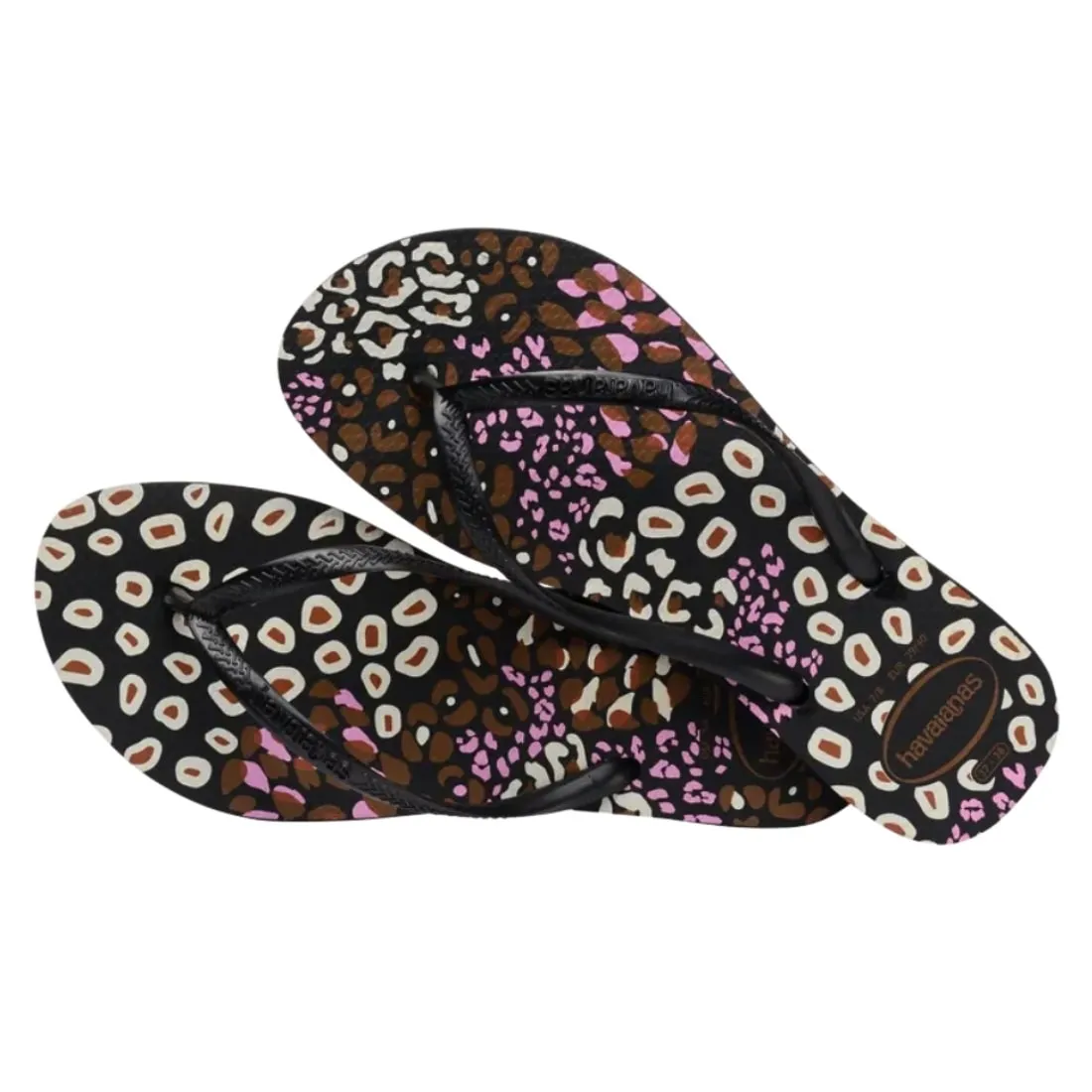 Havaianas Womens Slim Animals Flip Flop Sandals - Black/Pink Lemonade