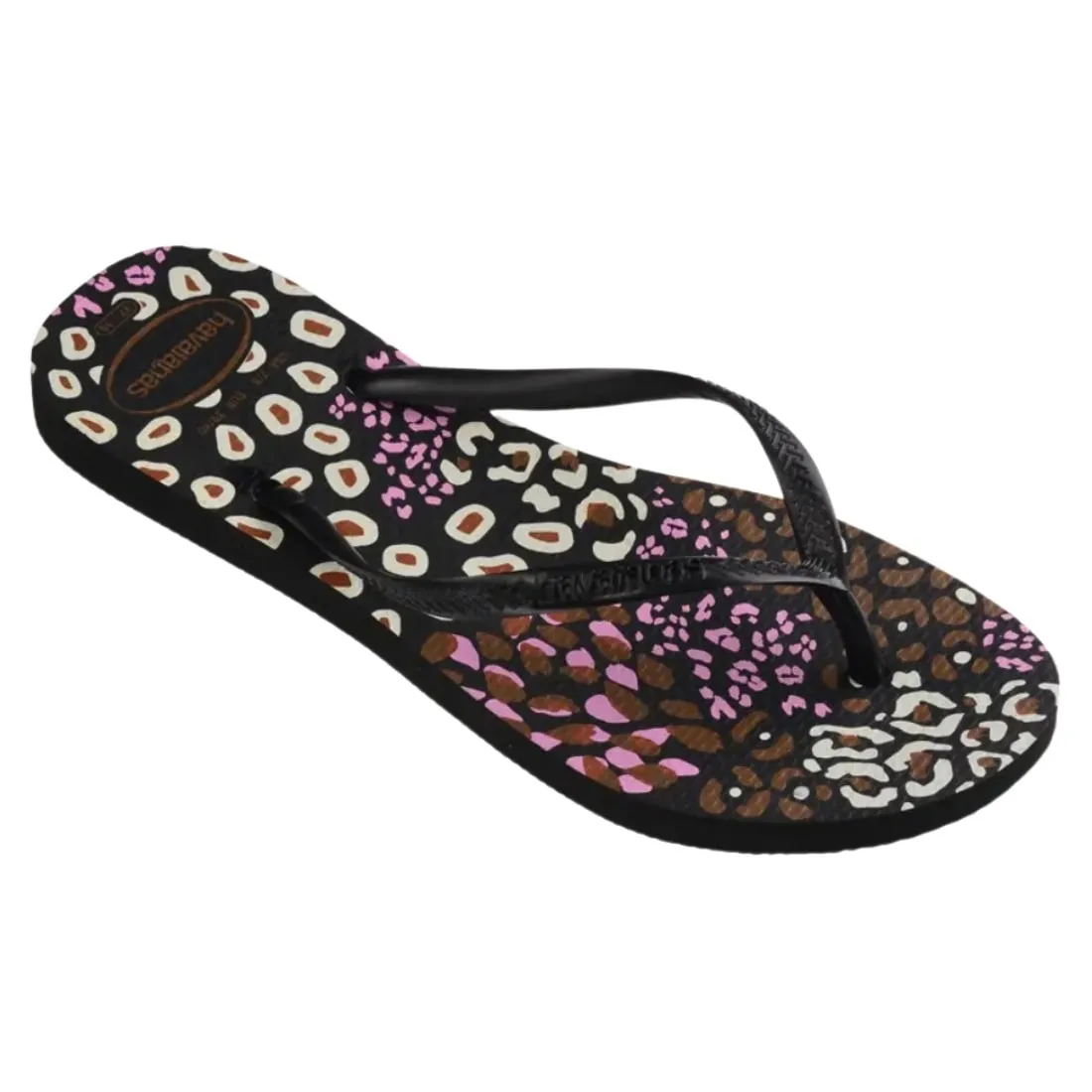 Havaianas Womens Slim Animals Flip Flop Sandals - Black/Pink Lemonade