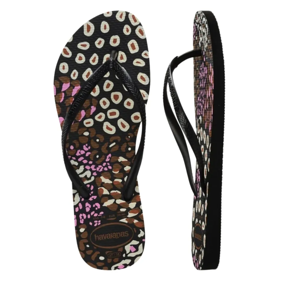 Havaianas Womens Slim Animals Flip Flop Sandals - Black/Pink Lemonade