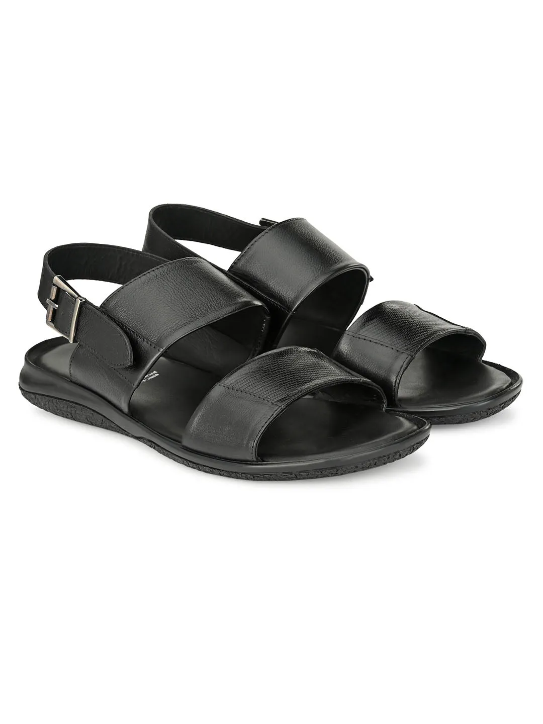 HITZ6702 Men's Black Leather Daily Wear Buckle Sandals