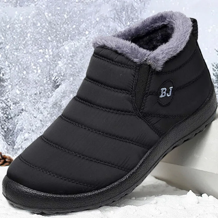 Kaegreel Men's Waterproof Warm Fur Lining Letter Slip On Ankle Boots