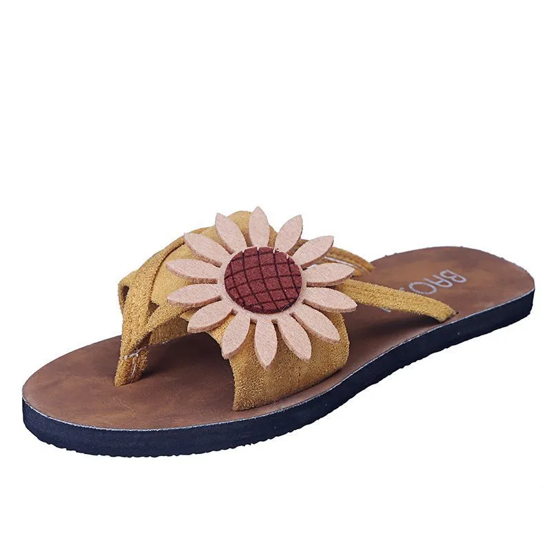 Large Size Flip Flops Women Flat Non Slip Flower Flip Flops