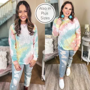 Last Chance Size S/M & M/L | Lighten Up Tie Dye Long Sleeve Top in Mint and Coral