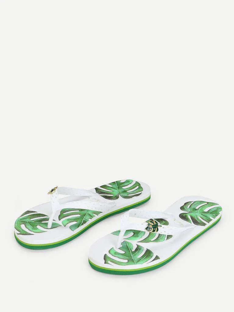 Leaf Decorated Flip Flops